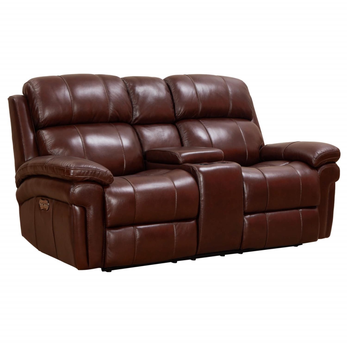 SU-9102-88-1394-73 Luxe Leather Reclining Loveseat with Power Headrest for Console Storage & Cupholders & USB Ports, Brown -  Sunset Trading