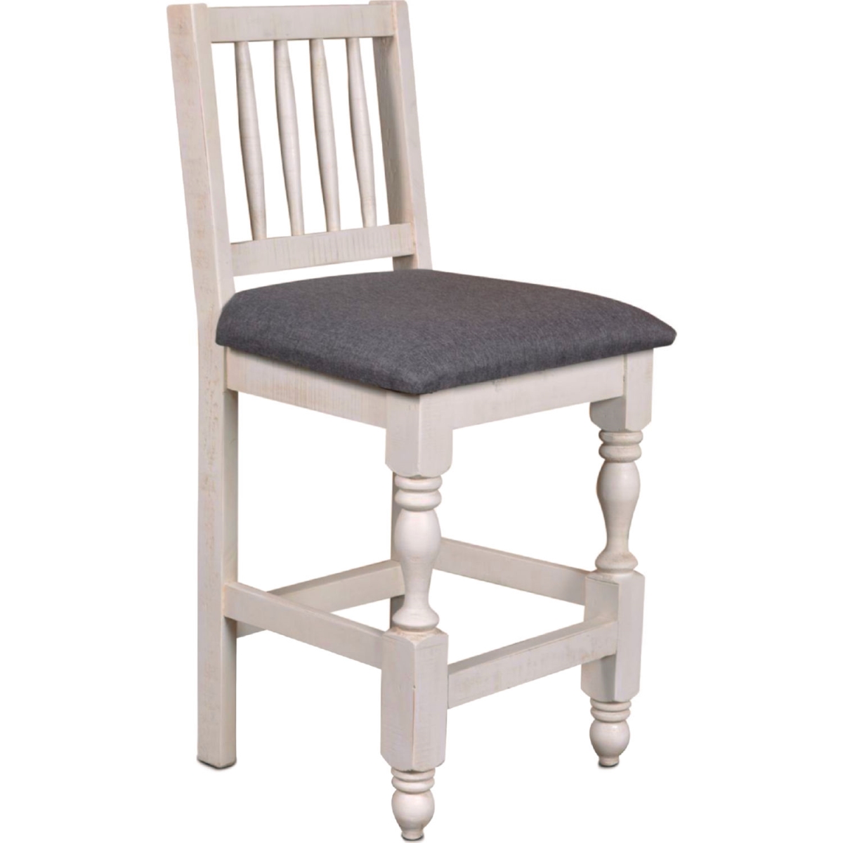 HH-8750-024-2 Rustic French Upholstered Counter Stool, Distressed White & Brown Solid Wood - Set of 2 -  Sunset Trading