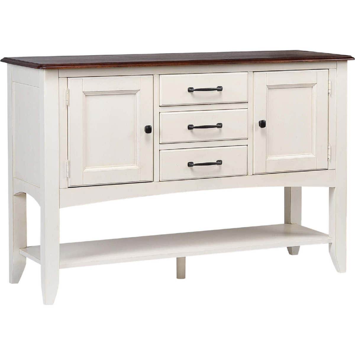 Andrews Sideboard with Large Display Shelf & 3 Drawers 2 Storage Cabinets, Antique White & Chestnut Brown