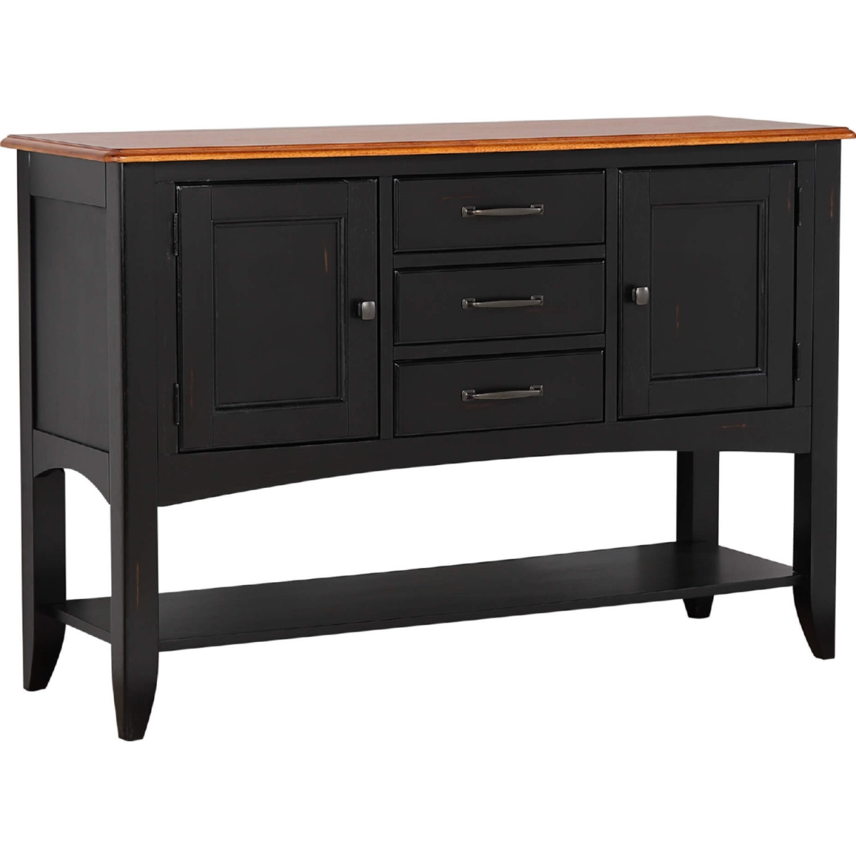 Selections Sideboard with Large Display Shelf & 3 Drawers 2 Storage Cabinets, Antique Black & Cherry