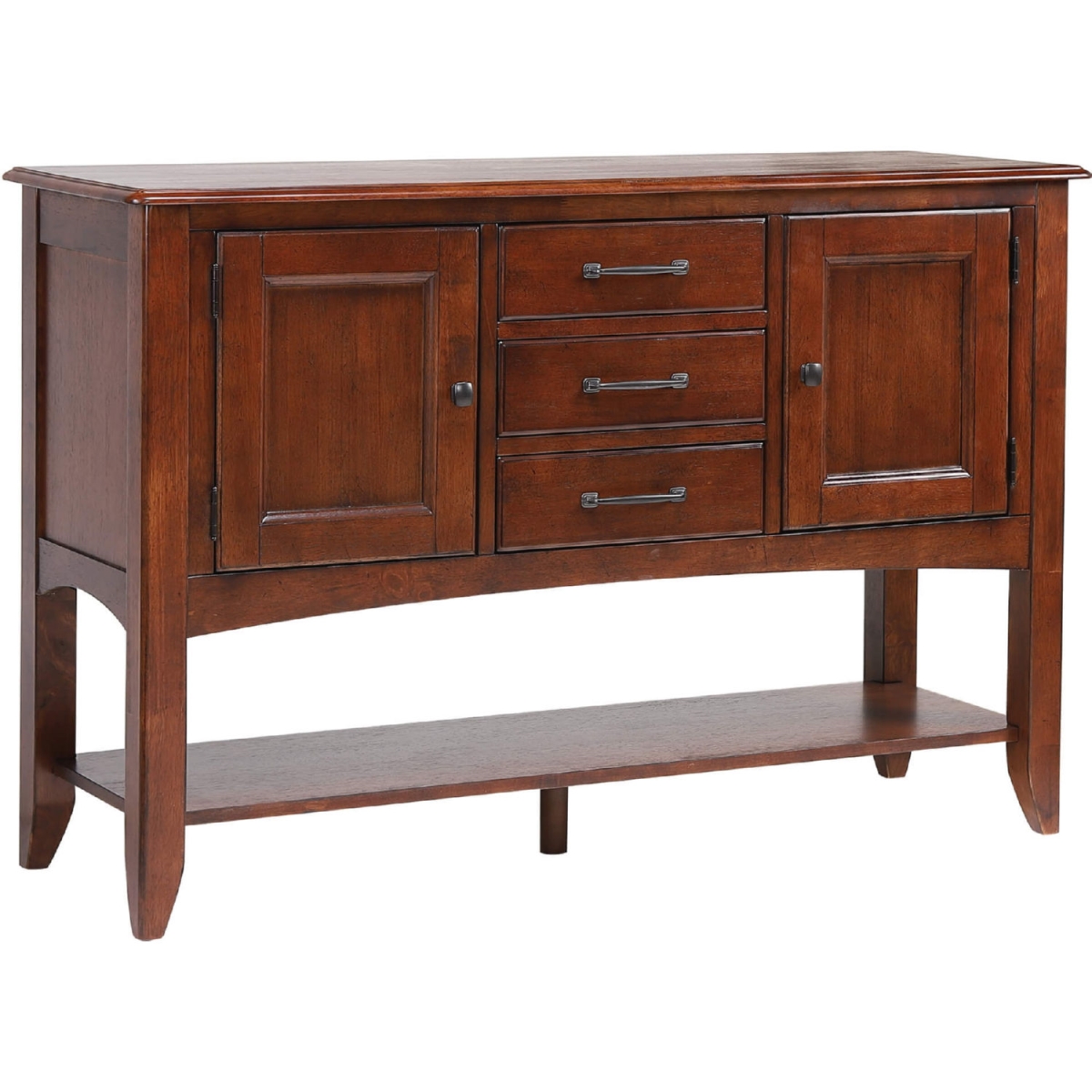 Andrews Sideboard with Large Display Shelf & 3 Drawers 2 Storage Cabinets, Chestnut Brown