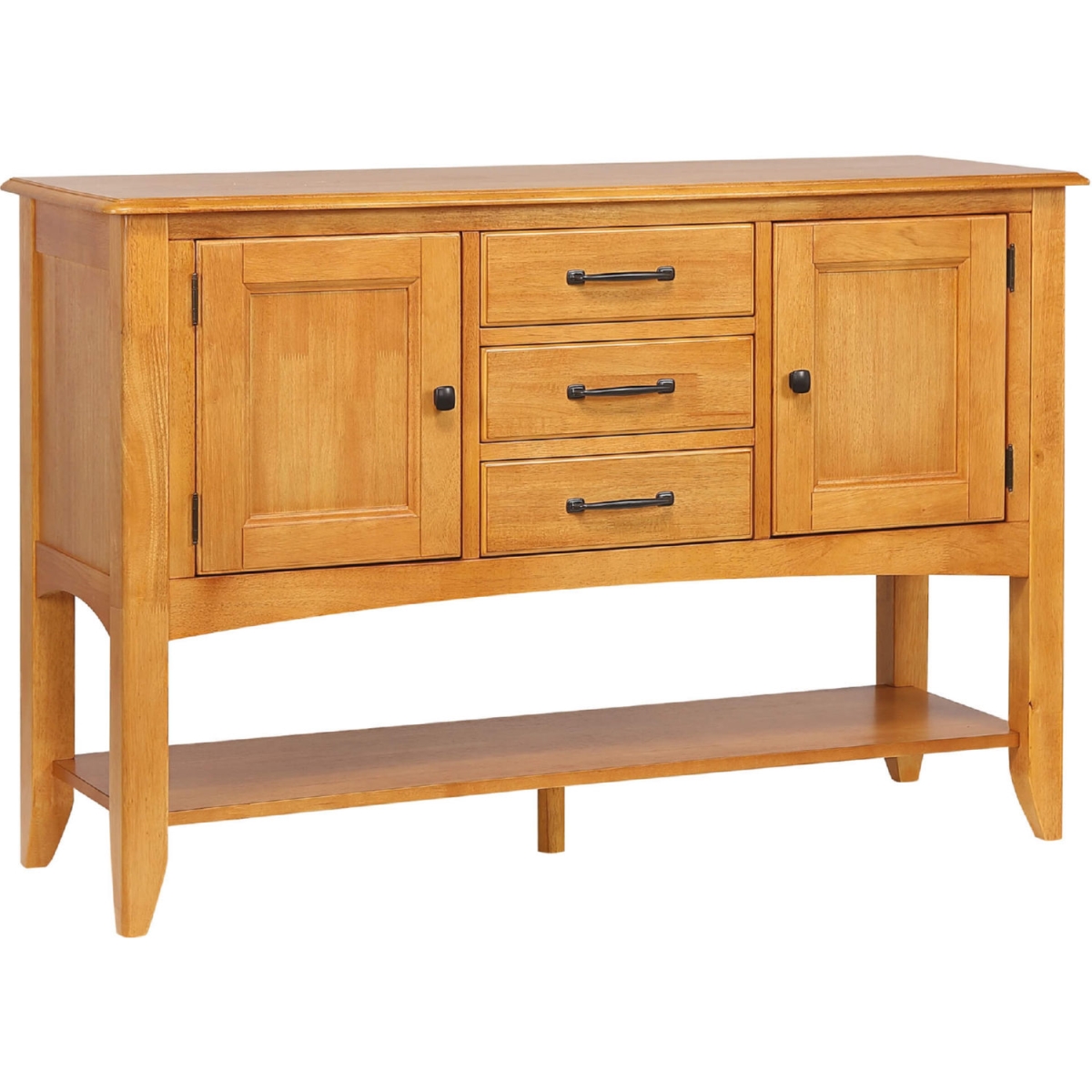Selections Sideboard with Large Display Shelf & 3 Drawers 2 Storage Cabinets, Light Oak