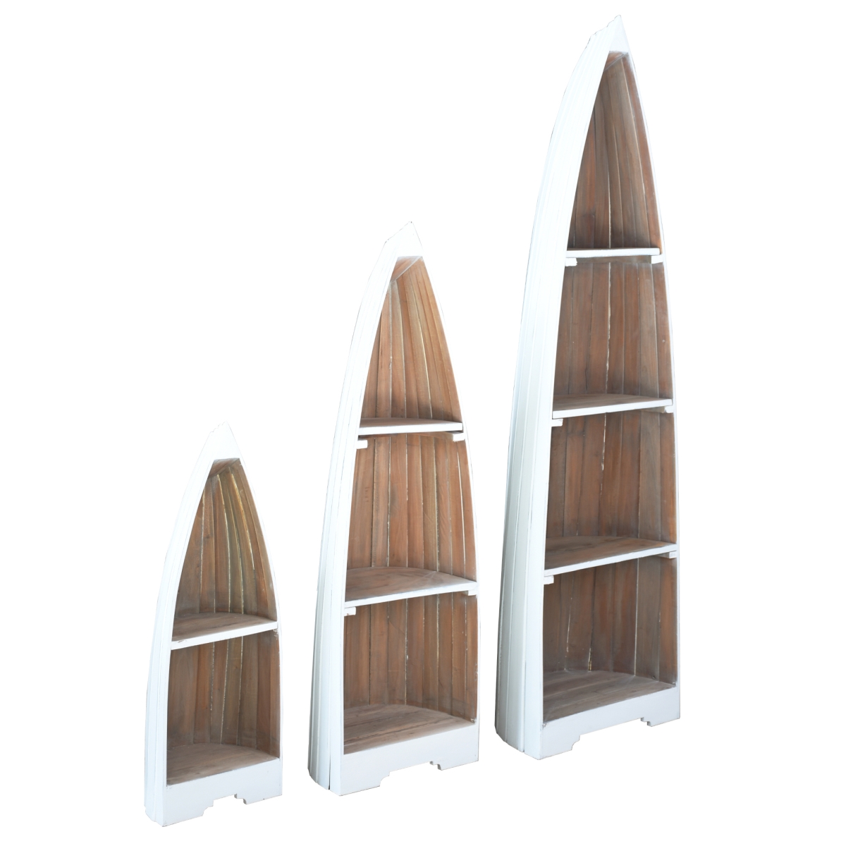 CC-CAB1920TLD-WWDW Cottage Solid Wood Boat Shaped Freestanding Shelves, White & Driftwood Brown - 3 Piece