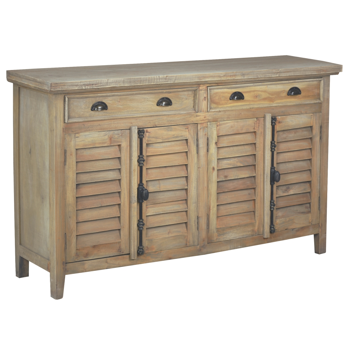 58 in. Cottage Solid Wood Shutter Door Credenza Sideboard, Driftwood Brown