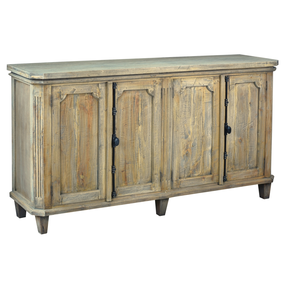 71 in. Cottage Solid Wood Panel Door Credenza Sideboard, Driftwood Brown