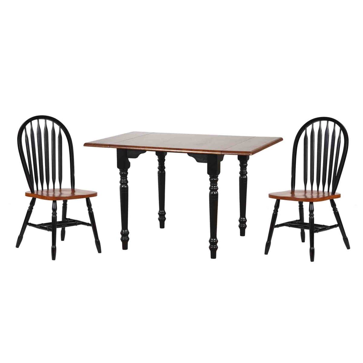 PK-TLD3448-820-BCH3P 48 in. Selections Rectangular Extendable Dining Set with Two Arrowback Chairs, Cherry & Antique Black Wood - 3 Piece