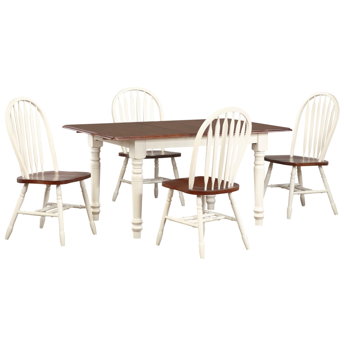 60 in. Andrews Wood Rectangular Extendable Dining Set, Antique White & Chestnut Brown - 5 Piece