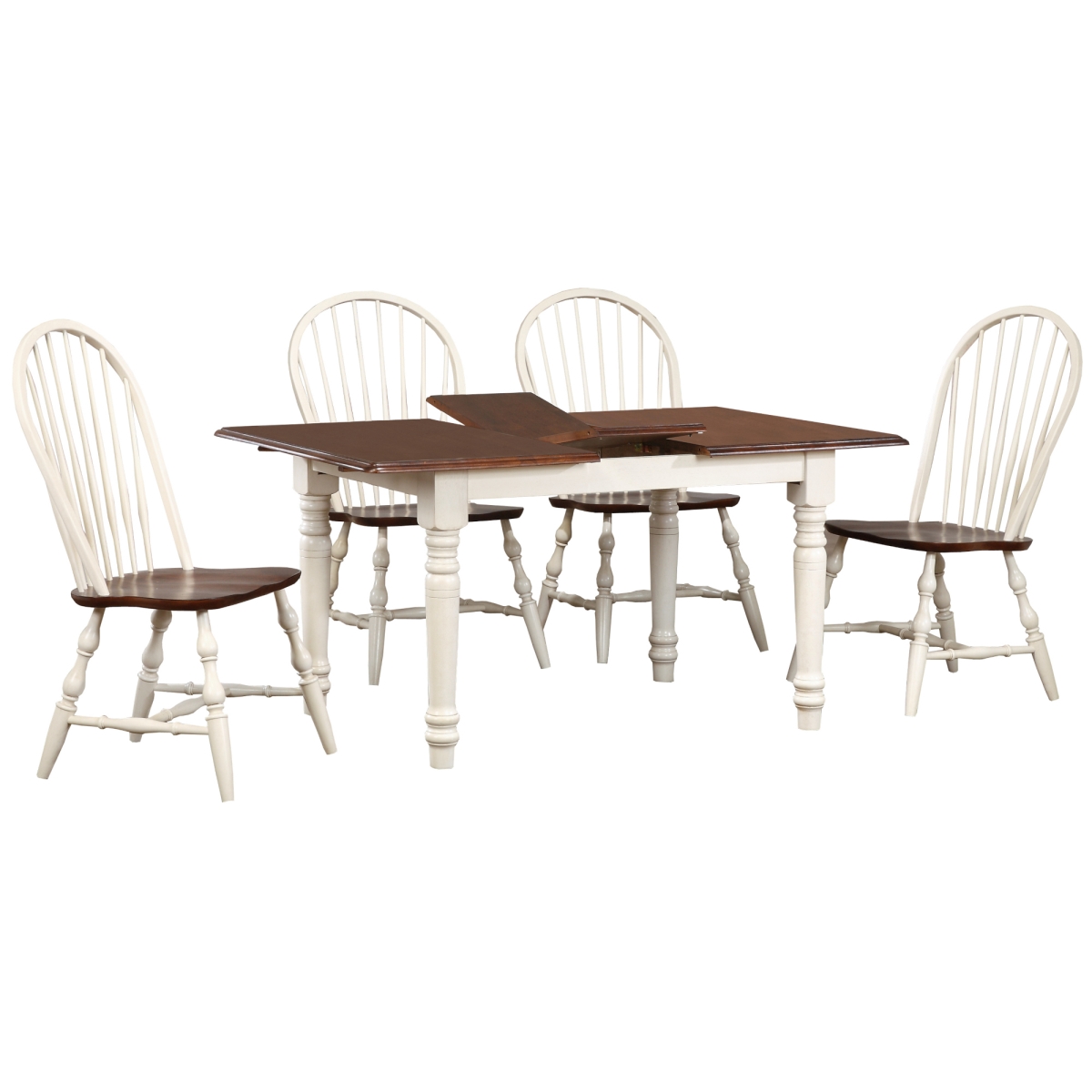 60 in. Andrews Wood Rectangular Extendable Dining Set, Antique White & Chestnut Brown - 5 Piece