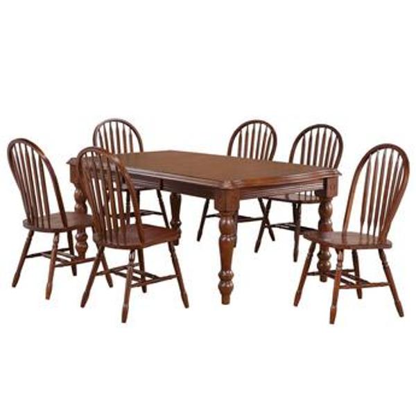 DLU-ADW4272-820-CT7P 56-72 in. Andrews Rectangular Extendable Dining Set with Windsor Arrowback Chairs - Chestnut Brown - 7 Piece