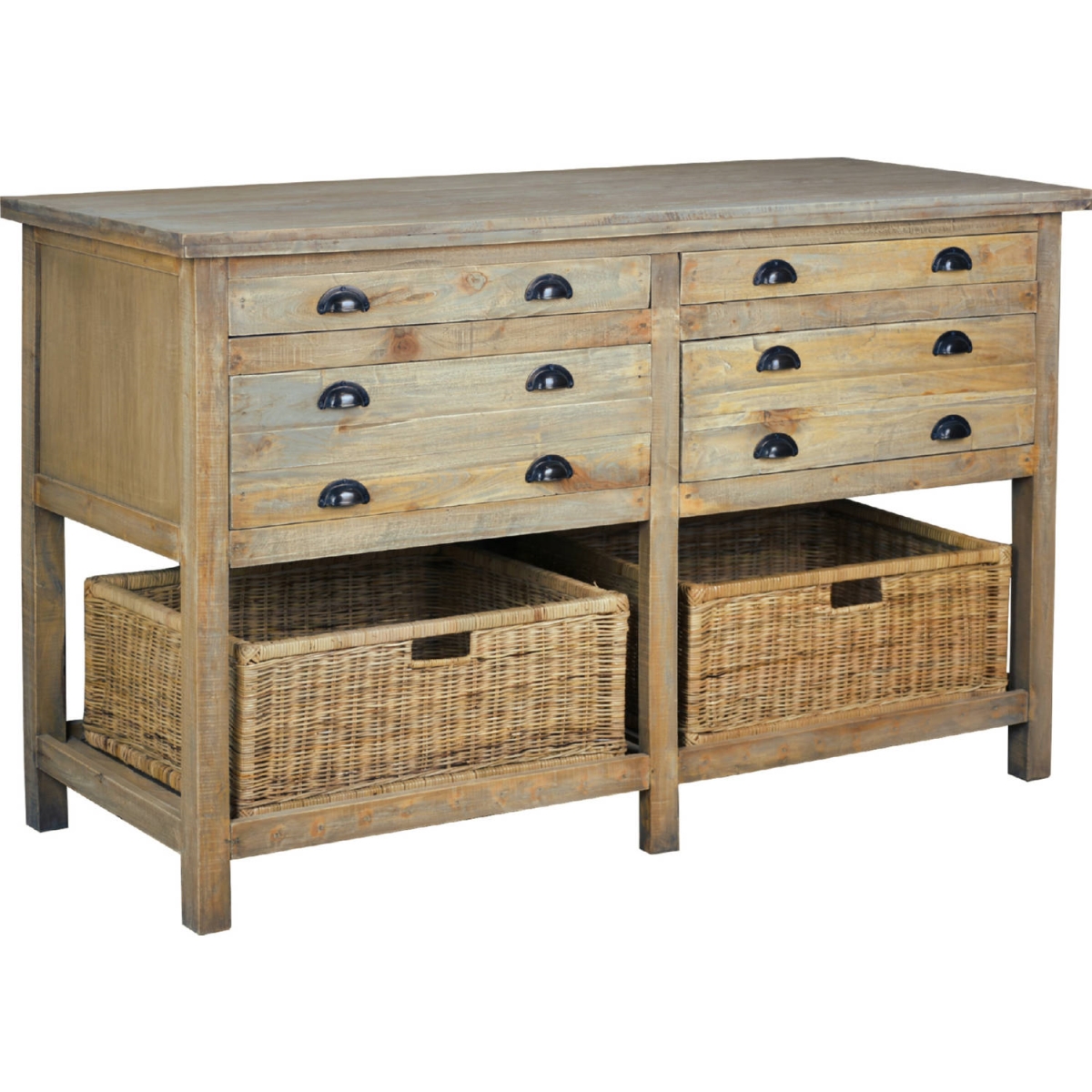 61 in. Cottage Double Bay Sideboard - Driftwood Brown
