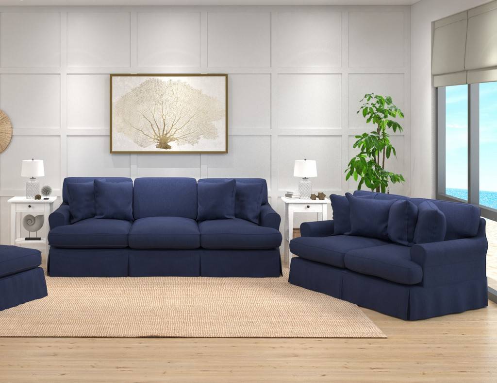 36 x 60-85 x 38-39 in. Horizon Slipcovered Living Room Set - Navy Blue - 2 Piece