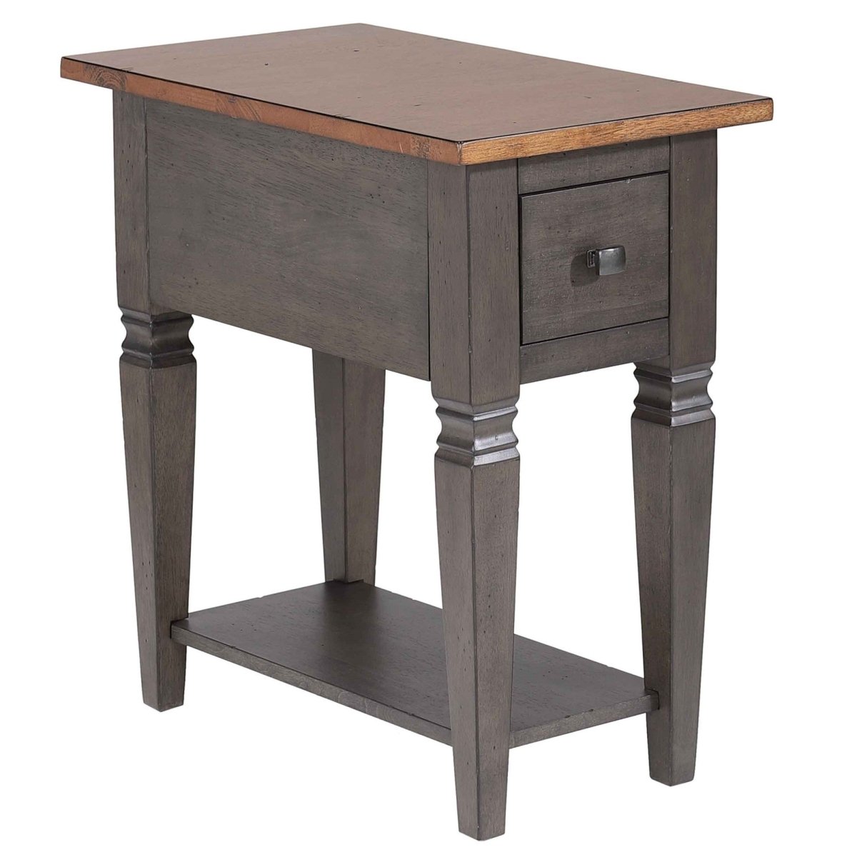 DLU-DK-2303-TA 14 in. Dakota Narrow Solid Wood End Table with Drawer & Shelf Storage, Distressed Brown & Ash Gray -  Sunset Trading