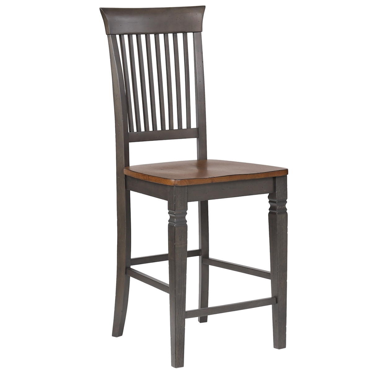 DLU-DK-B70-TA-2 24 in. Dakota Solid Wood Slat Back Bartools Counter Height Dining Chairs, Distressed Brown & Ash Gray - Set of 2 -  Sunset Trading