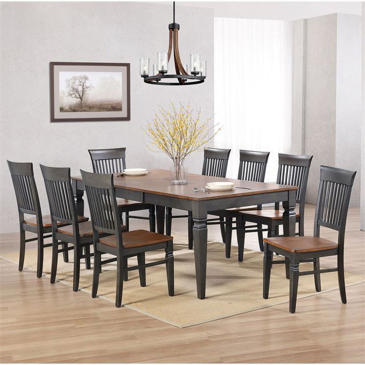 60-78 in. Dakota Solid Wood Rectangular Expandable Butterfly Leaf Dining Table Set with 8 Slat Back Chairs, Distressed Brown & Ash Gray