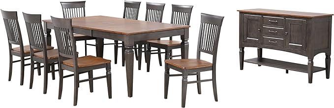 60-78 in. Dakota Expanding Wood Dining Table Set with 8 Slat Back Chairs, Distressed Brown & Ash Gray, 6 Piece