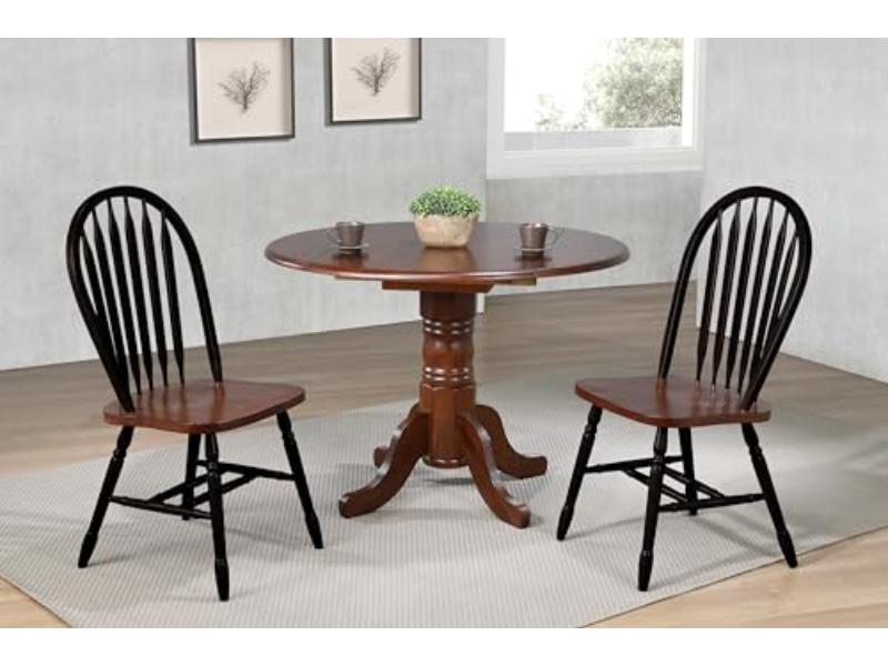 DLU-4242CT-820CM-BCH3P 42 in. Round Extendable Solid Wood Dining Set, Chestnut, Antique Black & Brown - 3 Piece