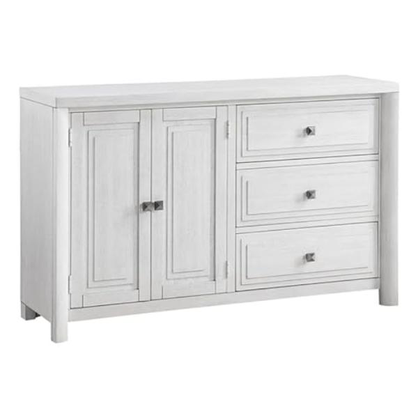 62 in. Dover Sideboard Server Table with 2 Cabinets & 3 Drawers, Cerused White Oak Wood