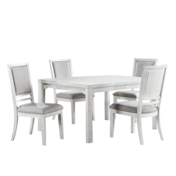 60-78-96 in. Dover Rectangular Large Expandable Dining Table Set, Cerused White Oak Wood - 5 Piece