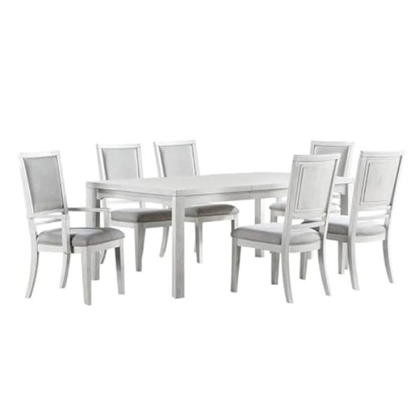 AG-638-096-901067P 60-78-96 in. Dover Rectangular Expandable Dining Table Set, Cerused White Oak Wood - 7 Piece