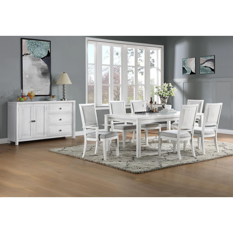AG-638-096-90106-8948P 60-78-96 in. Dover Rectangular Expandable Dining Table Set, Cerused White Oak Wood - 8 Piece