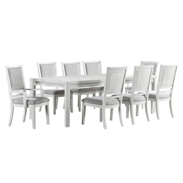 AG-638-096-901069P 60-78-96 in. Dover Rectangular Expandable Dining Table Set, Cerused White Oak Wood - 9 Piece