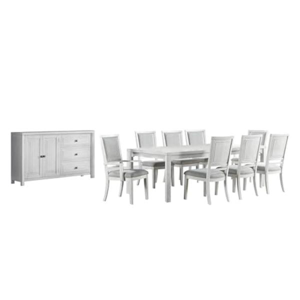 AG-638-096-90106-89410P 60-78-96 in. Dover Rectangular Expandable Dining Table Set, Cerused White Oak Wood - 10 Piece