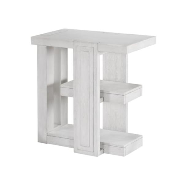 AG-638-810 14 in. Dover Chairside Slim Rectangular Side End Table with Storage Shelves, Cerused White Oak Wood -  Sunset Trading