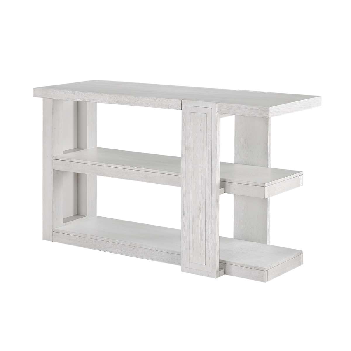 AG-638-825 30 x 18 x 50 in. Wide Rectangular Dover Sofa Table with 3-Tier Display Console & Open Storage Shelf - Ceruse Dove White - Oak Wood