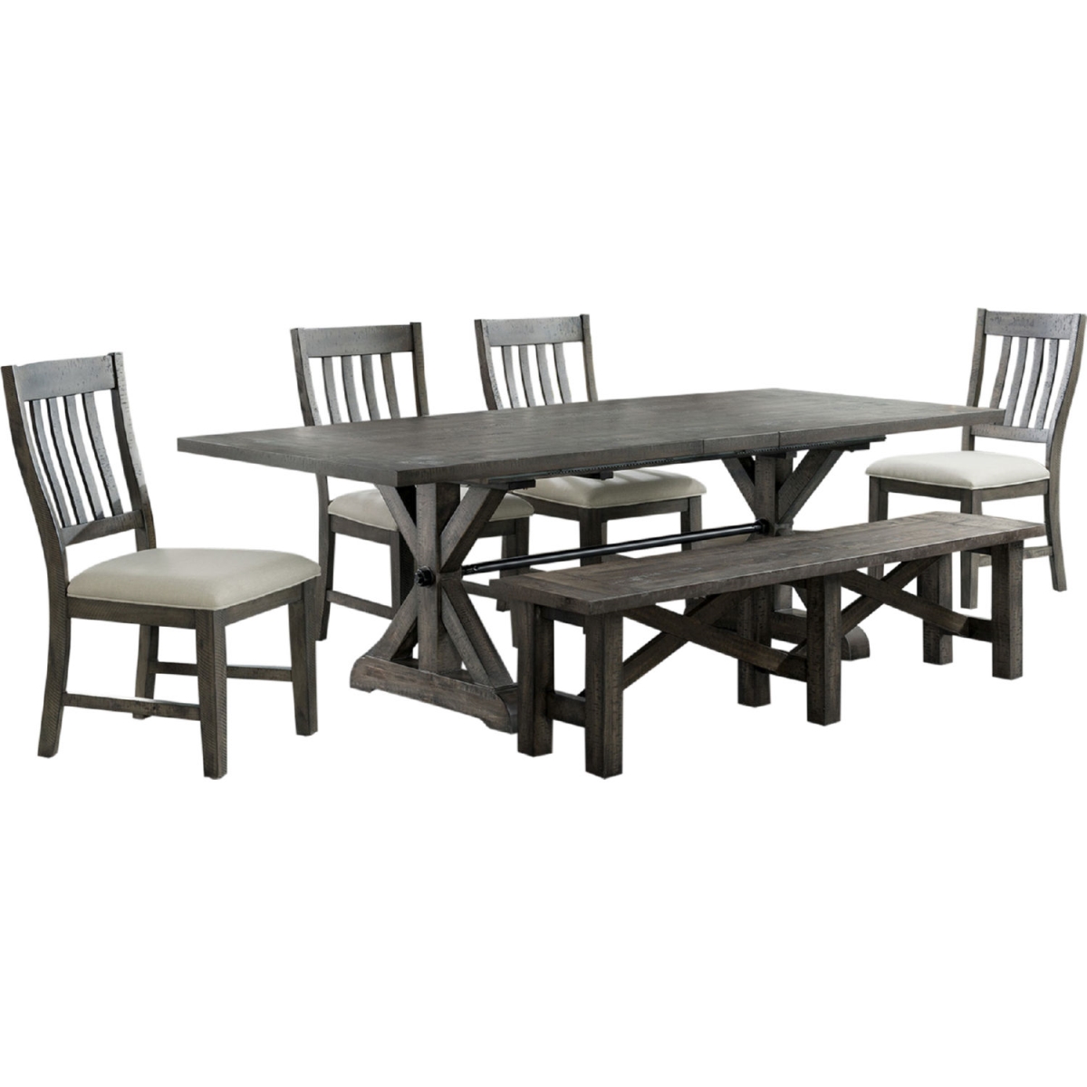 ED-SK100-170BN-6P Trestle 6 Piece Dining Set with Bench, Gray