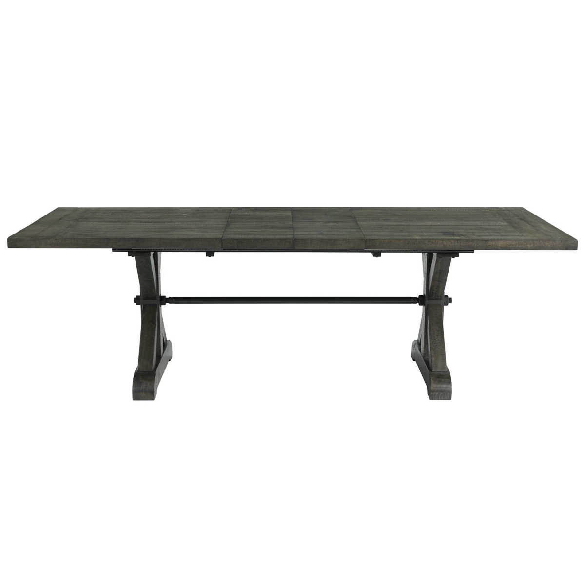 ED-SK100 30 x 72-84 to 96 x 42 in. Trestle Rectangular Extension Pedestal Dining Table, Distressed Gray Wood