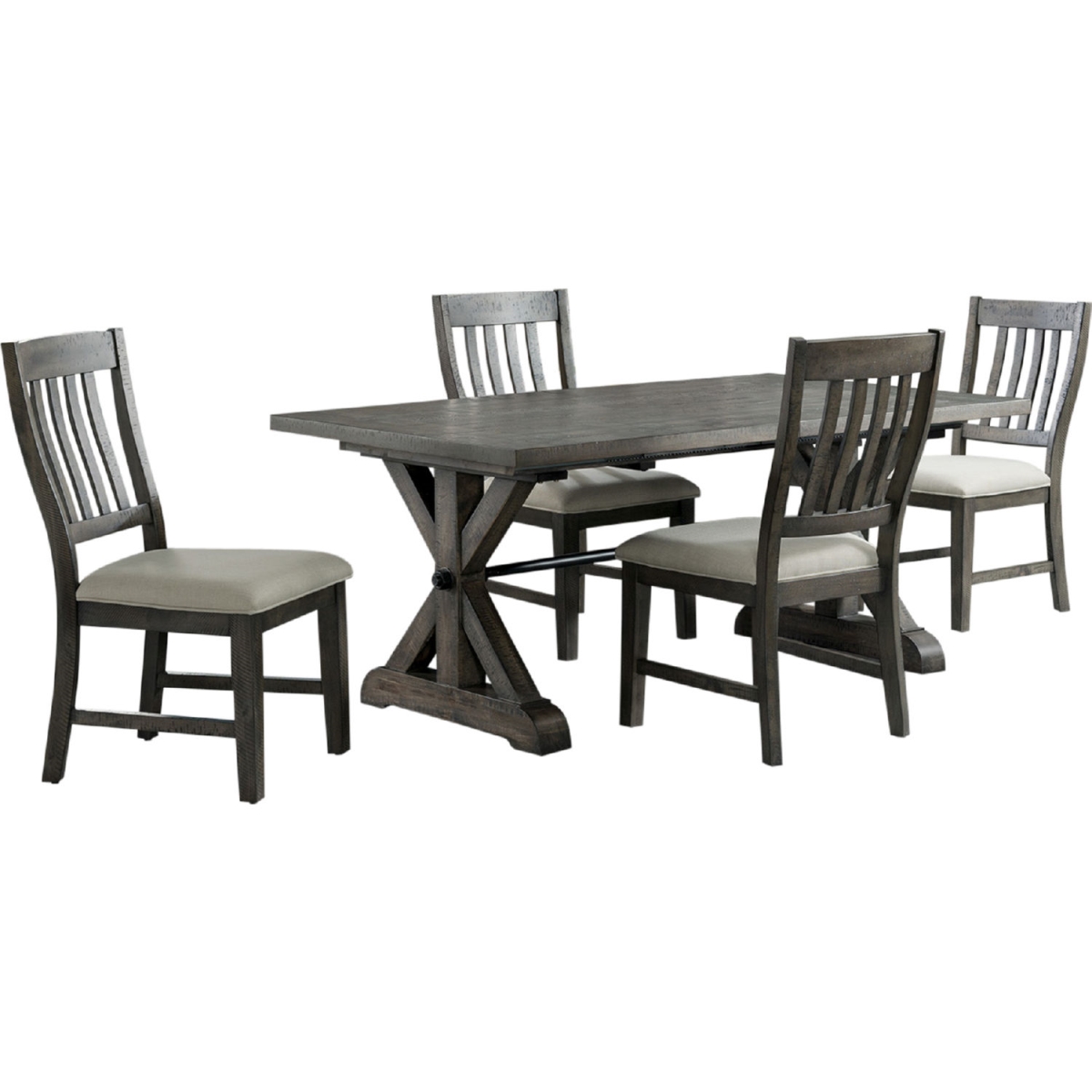 ED-SK100-170-5P Trestle 5 Piece Dining Set, Distressed Gray Wood