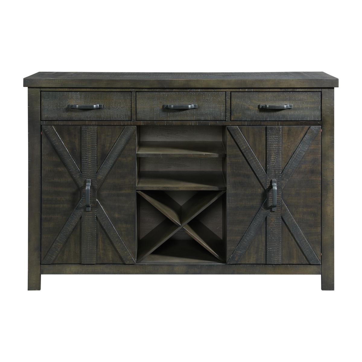 ED-SKSR 42 x 60 x 18 in. Trestle Server with 20 Bottle Wine Rack, Distressed Gray Wood