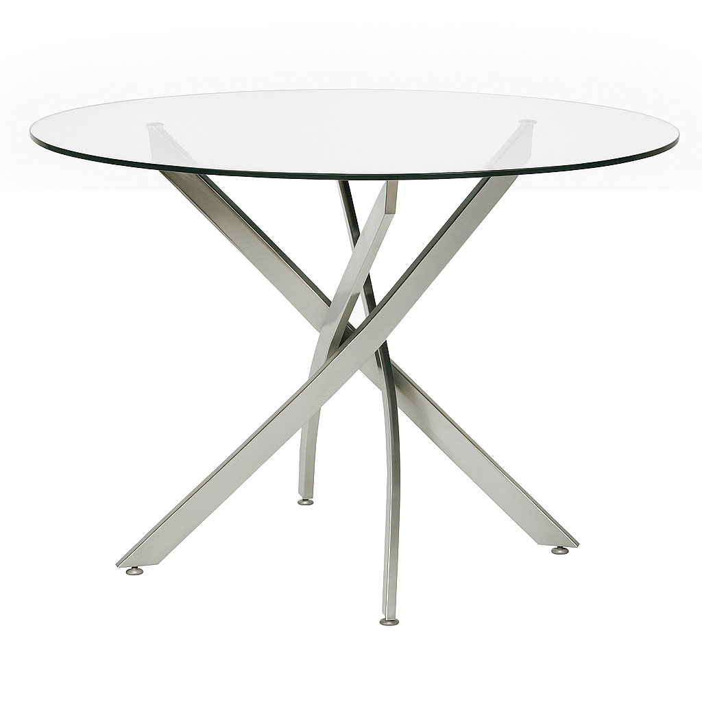 CR-G5051-4147 45 in. Brad Round Tempered Clear Glass Top Dining Table with Geometric Polished Silver Chrome Pedestal Base