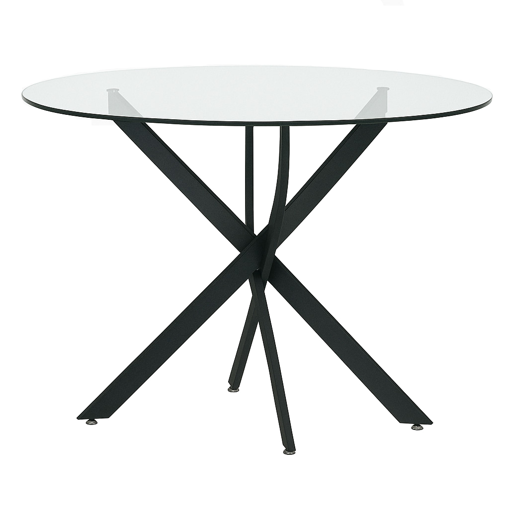 CR-G5124-4147 42 in. Echo Round Tempered Clear Glass Top Dining Table with Geometric Matte Black Powder-Coated Pedestal Base