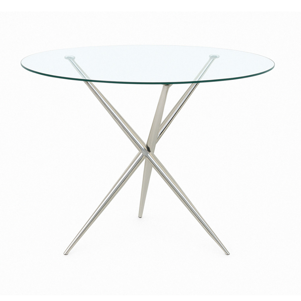 CR-K5149-4147 44 in. Eligant Round Tempered Clear Glass Top Dining Table with Geometric Polished Silver Chrome Pedestal Base
