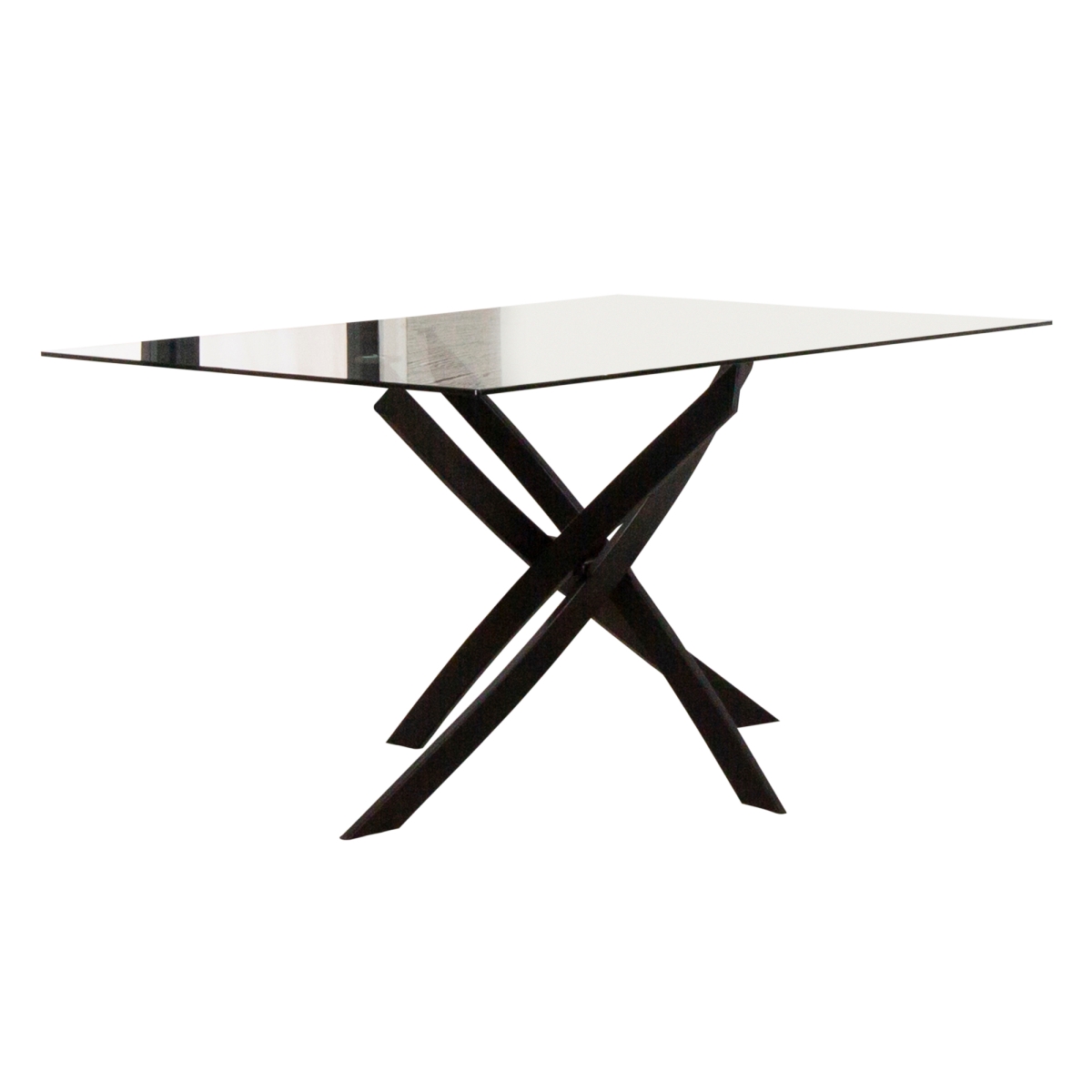 CR-K5338-4147 63 x 35 in. Leda Rectangular Tempered Clear Glass Top Dining Table with Matte Black Geometric Metal Pedestal Base