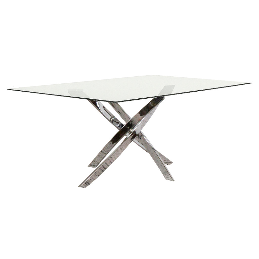CR-K5770-4147 63 x 35 in. Venu Rectangular Tempered Clear Glass Top Dining Table with Polished Silver Chrome Geometric Metal Pedestal Base