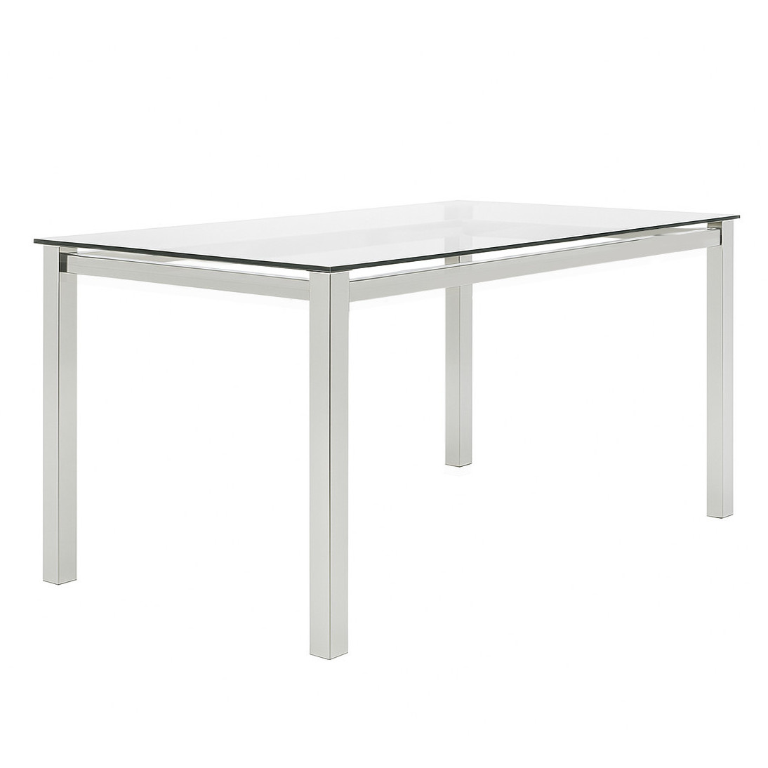 CR-ND658-4147 63 x 35 in. Sklar Rectangular Clear Tempered Glass Top Dining Table with Polished Stainless Steel Straight Block Legs