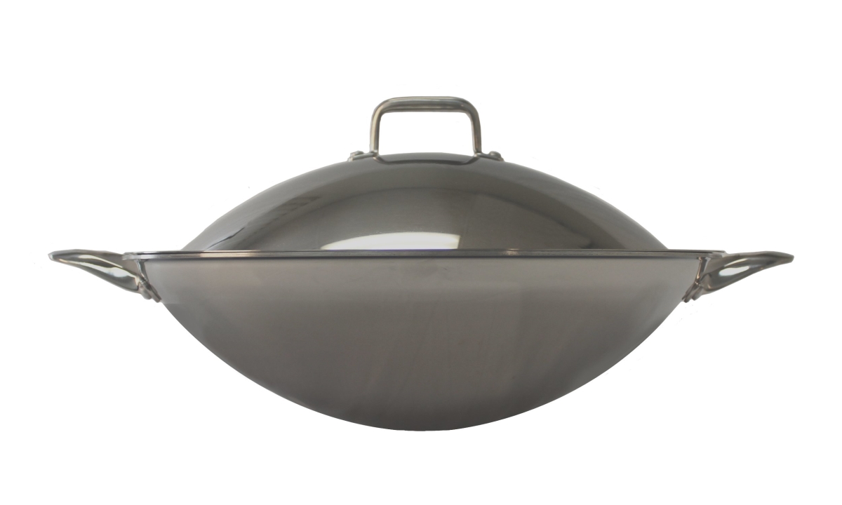 Picture of SPT SL-PA400AA 16.5 in. dia. Stainless Steel Wok Frying Pan with Lid & 2 Ears