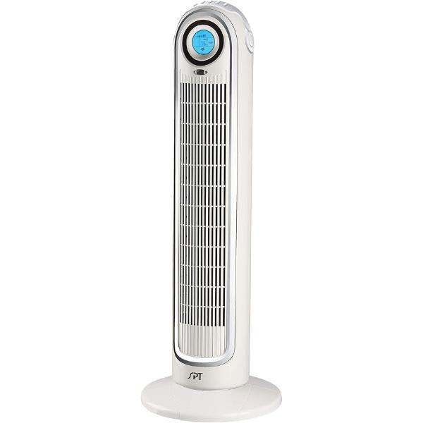 SF-1521B Tower Fan with Ionizer, White & Silver Trim
