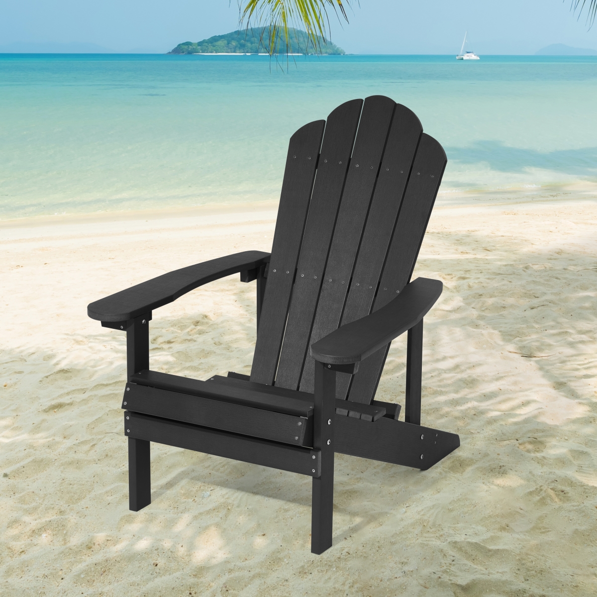 Picture of SANLUCE UN-SM-32-BK Black Weather Resistant Plastic Adirondack Chair