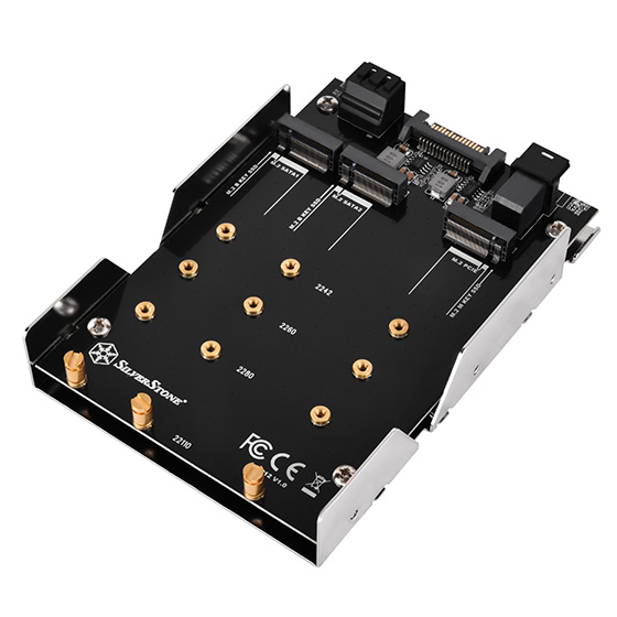 3.5 in. Device Bay to Two M.2 SATA & One M.2 NVMe SSD Adapter with 2x SATA Cable, Black