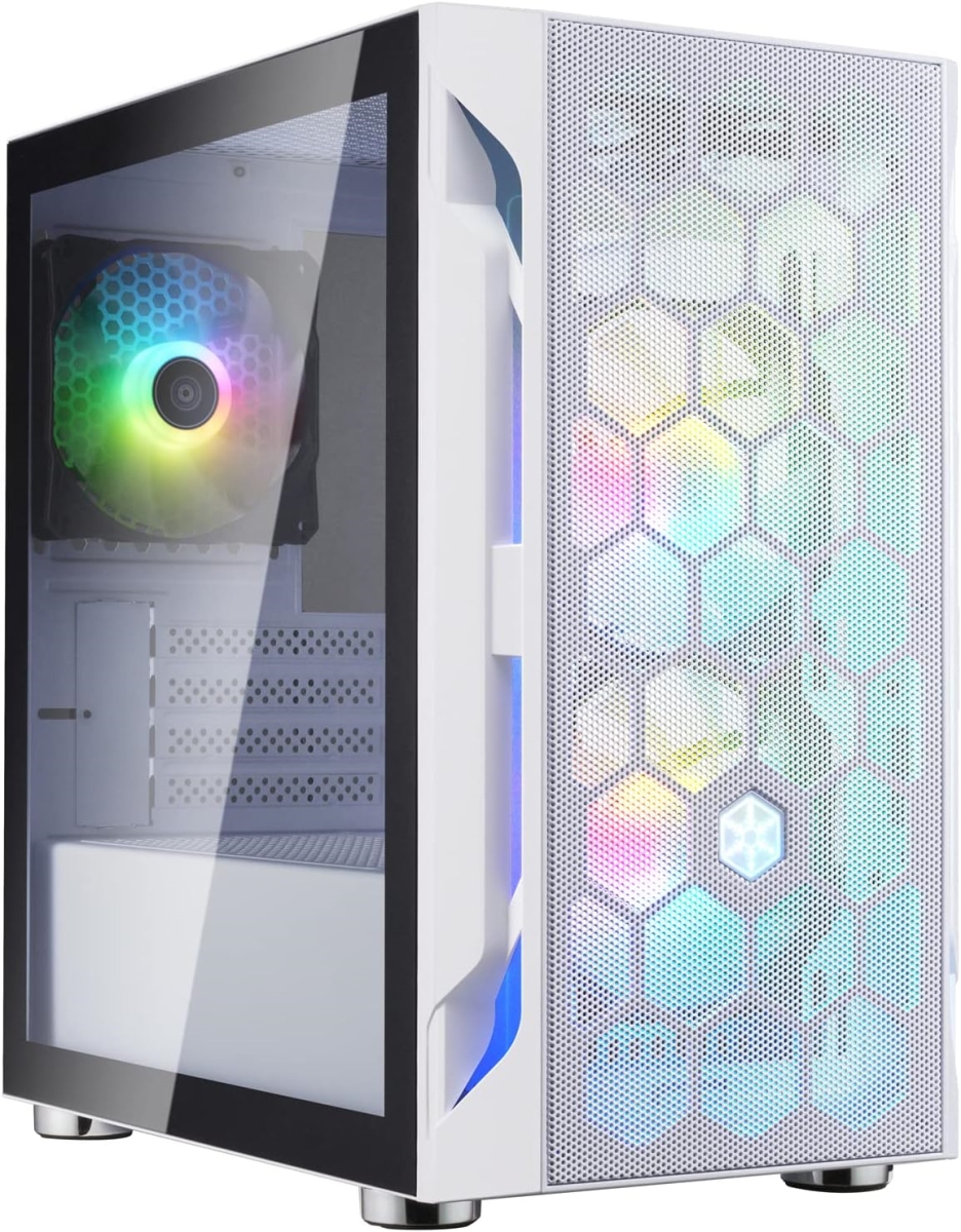 White Micro-ATX Tower Case with Tempered Glass & Three ARGB Fans