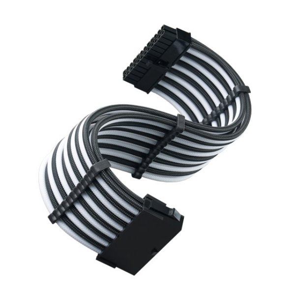 300 mm 1 x 24 Pin ATX Super Flexible PSU Extension Cable, Black & White