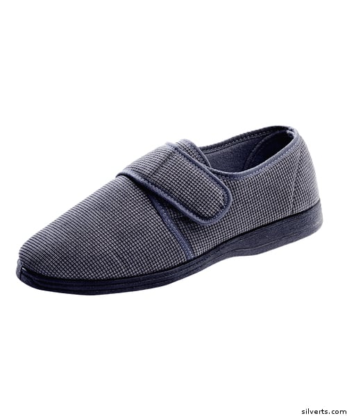 Picture of Silverts 511300106 Mens Wide Adjustable Soft Comfy Slippers&#44; Navy - 12
