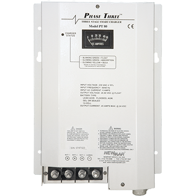 NMR-PT-80 3-Phase Battery Charger with 80 Amps 12 VDC Output & 3 Bank