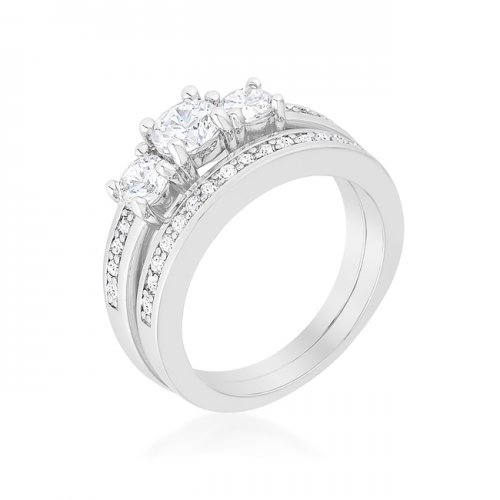 Picture of Icon Bijoux J11390 Three Stone Wedding Ring Set - Size 10