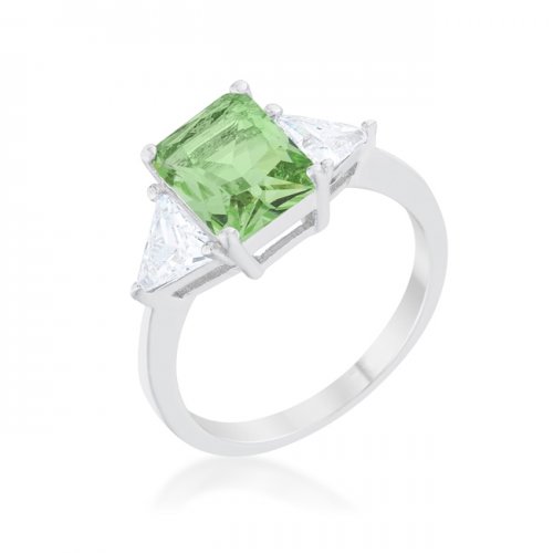 Picture of Icon Bijoux J12084 Classic Peridot Rhodium Engagement Ring - Size 8