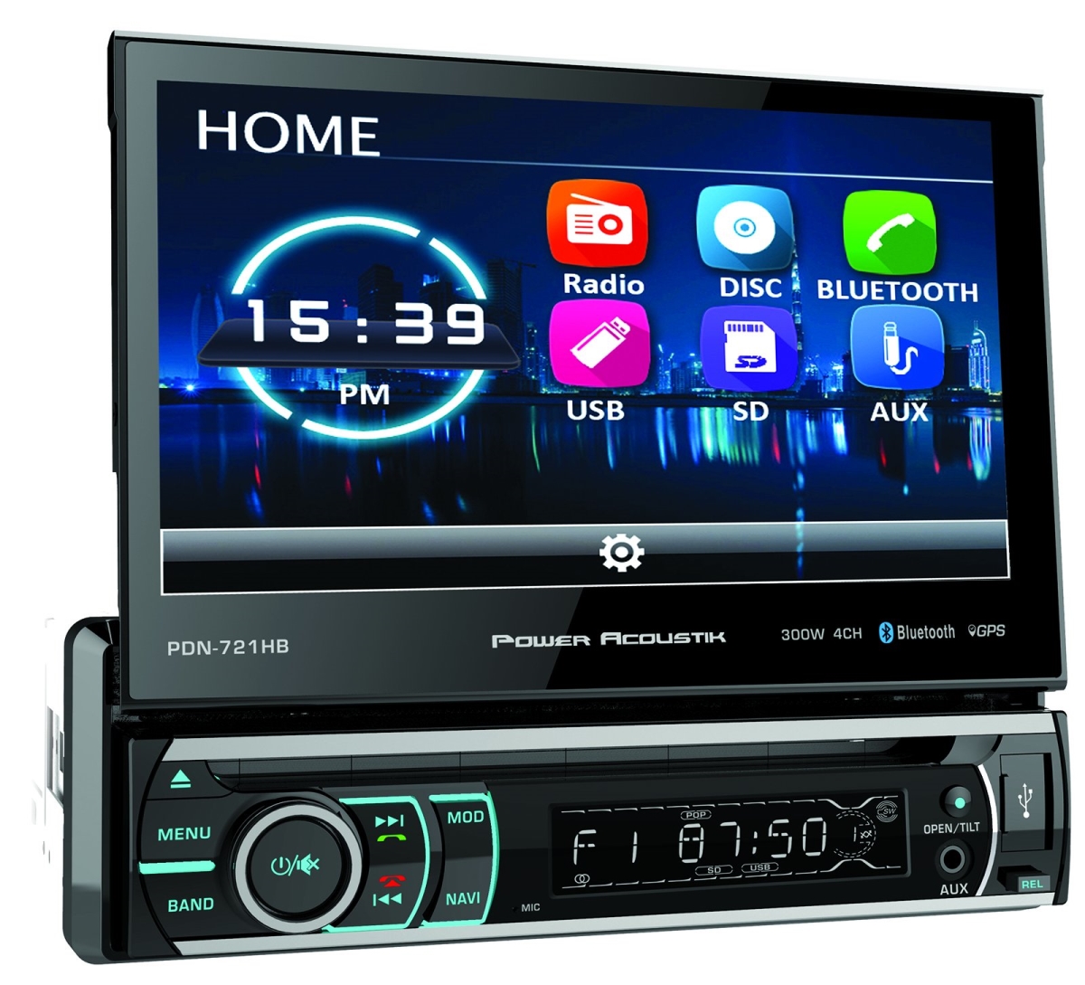 7 in. Incite Single-Din In-dash Motorized Touchscreen LCD DVD Receiver with Detachable Face & Bluetooth -  Power Acoustik, PO476817