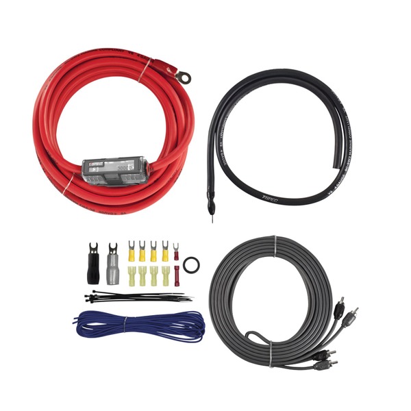 V8 SERIES 4-Gauge 1, 500W Amp Installation Kit with RCA Cables - Black, Blue & Red